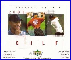 2001 Upper Deck Premiere Edit. Fact. Sealed Red Golf BX T. WOODS RC &AUTO