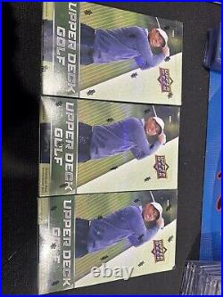 (3) FACTORY SEALED 2023 Upper Deck Golf Hobby Boxes Lot Tiger Woods Auto