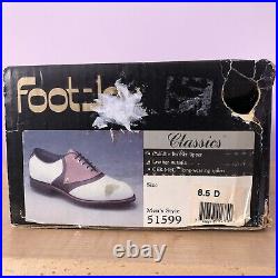 FootJoy Classics White Leather & Brown V-saddle golf shoes Men's 8.5D NEW in Box
