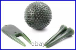 Genuine Natural Green Nephrite Jade Golf Tee Box Set with Ball