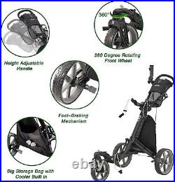 KVV 3 Wheel 360 Rotating Front Wheel Golf Push Cart, Open Box