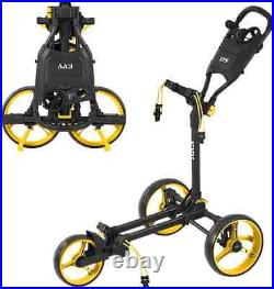 KVV Yellow 3 Wheel Compact Flat Folding Design Golf Push-Pull Cart, Open Box