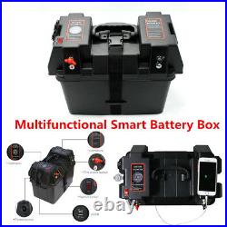 Marine Smart Battery Box with Voltmeter Guage, cig, USB Sockets Car Boat RV Truck