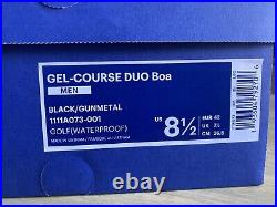 NEW IN BOX ASICS Gel Course DUO Boa Waterproof Golf Shoe Gunmetal Black Mens 8.5