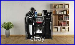 Two Golf Bag Organizer Rack Stand Tidy With Shoe Shelf Accessories Black New