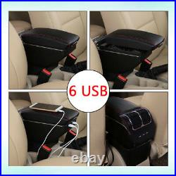 Universal 6 USB Car Central Container Armrest Box PU Leather Center Storage Case